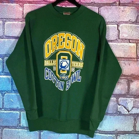 1990s University Of Oregon Cotton Bowl Crewneck Medium Unisex Sweatshirt Green - Picture 1 of 6